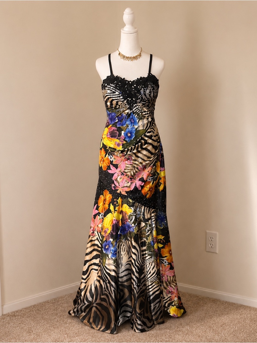 Night Moves Multicolor Floral Zebra Print Dress